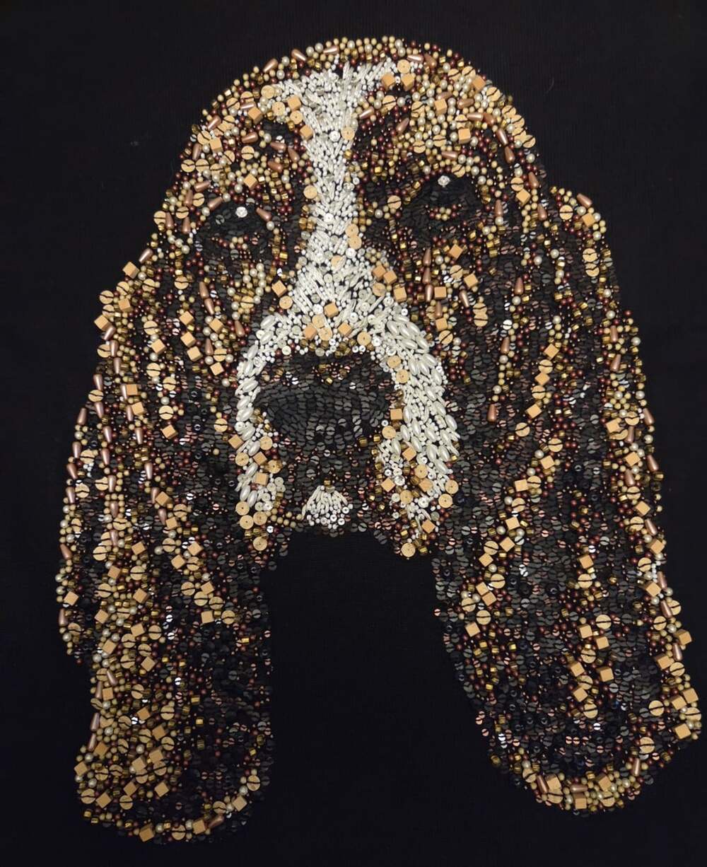 Michael Simon New York Basset Hound Beaded Shirt Size M